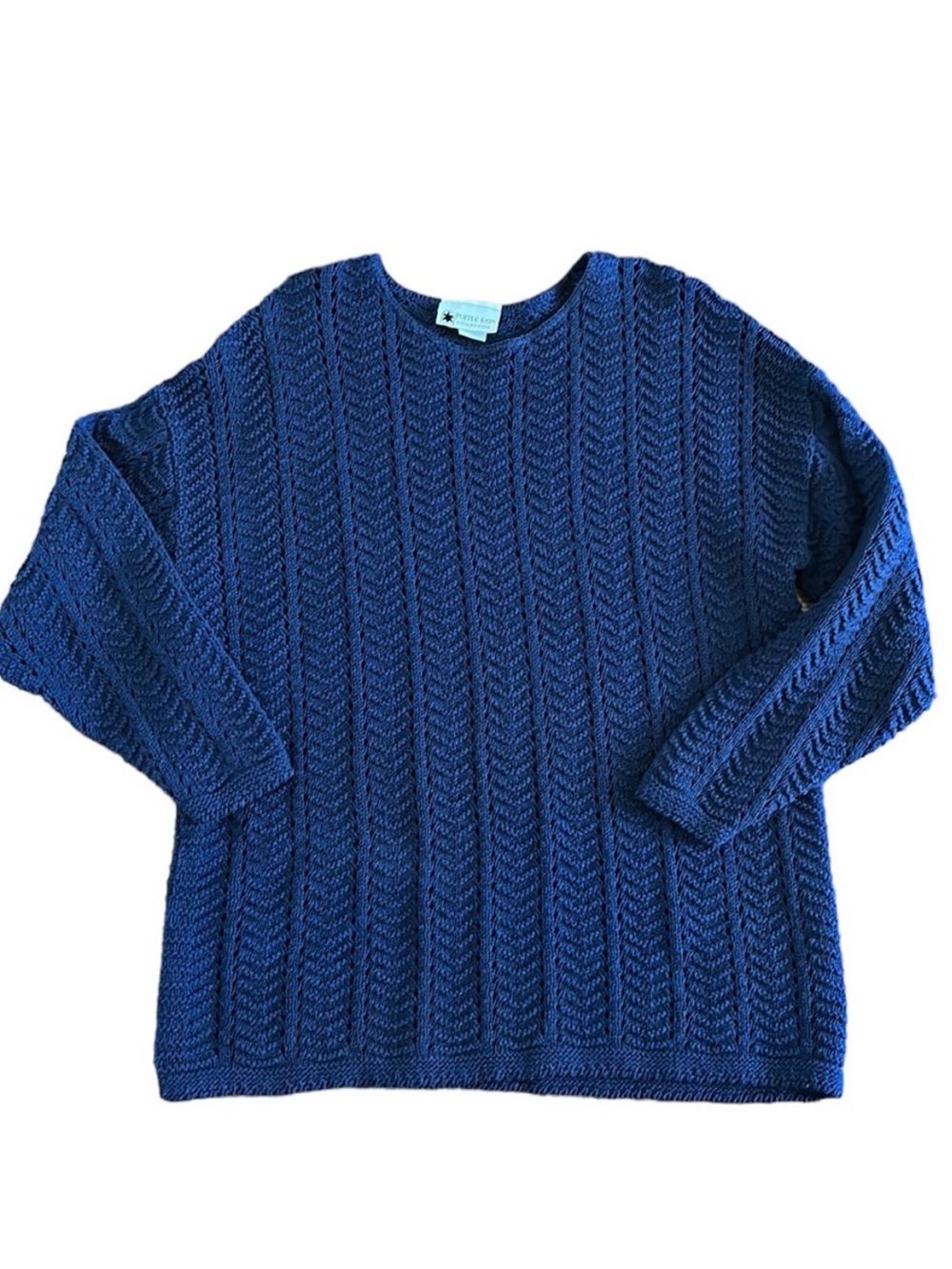 Turtle Bay 100% Cotton Blue Open Knit Crew Neck Sweater Made in USA Plus Size 1X